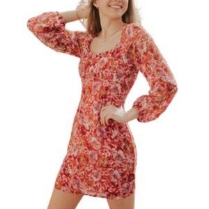 Anthropologie Sadie & Sage Floral Smocked Mini Dress – Red Purple White – Size M